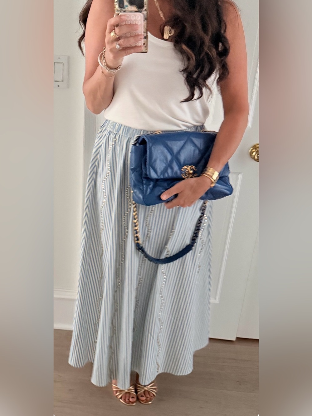 Sandro Lucia Rhinestone Trim Striped Long Skirt